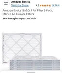 Amazon Basics 16X20X1 Air Filters Total , Merv 8 Furnace. Fixed Price $24.99.