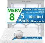 Air Filter Furnace/hvac, 10 X 1, Merv 8 5-PACK W/reusable Abs Frame. Fixed Price $21.96.