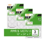 16 X 24 Standard Pleated Air Fpr 5, 3-PACK, Filters Replacement. Fixed Price $18.58.