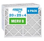 Aerostar 20X25X4 Merv 8 Pleated Furnace Air Filter 6 Pack. Fixed Price $47.00.