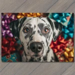 Sticker Dalmatian Dog Portrait Colorful Bows Close Up Expressive Eyes. Fixed Price $5.99.