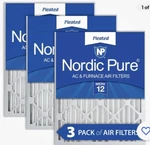 Nordic Pure 16X20X2 Pleated Merv 12 Air Filters 3 Pack Hvac Furnace. Fixed Price $33.49.